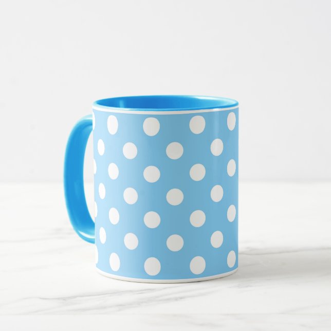 Mug motif bleu avec pois blanc (Devant gauche)