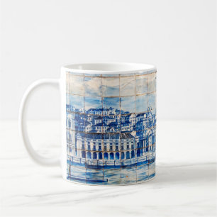 Mug motif bleu de porcelaine de tuile de peinture de