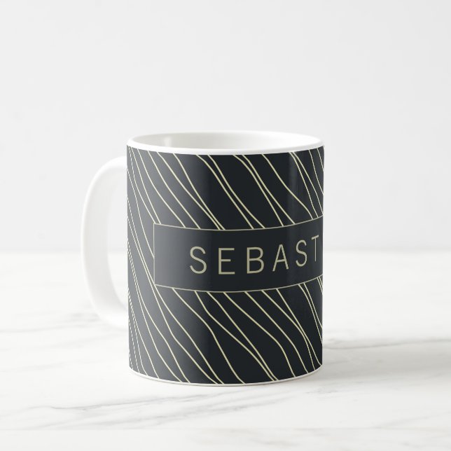 Mug Motif bleu foncé rayé personnalisé (Devant gauche)