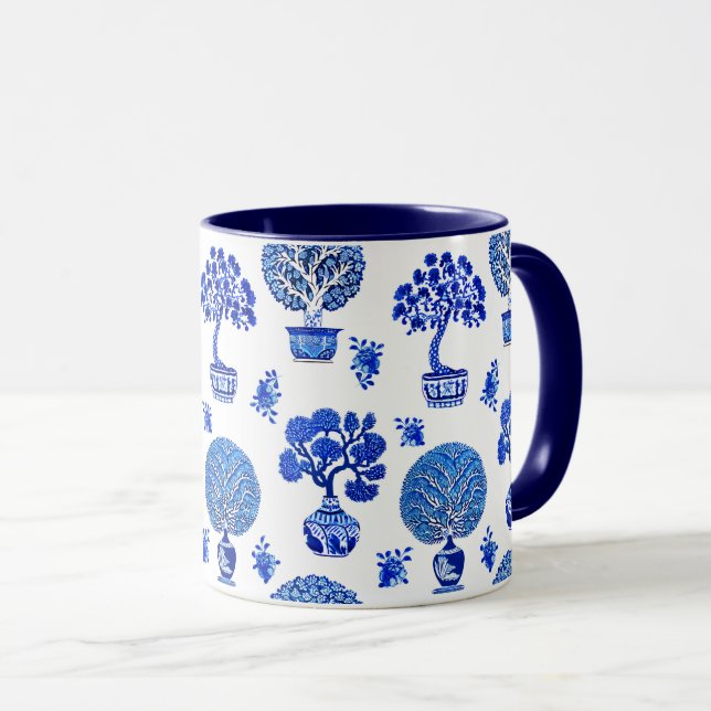 Mug Motif Bonsai Trees en Bleu et Blanc Cobalt (Devant droit)