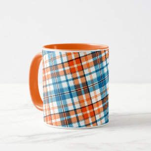 Mug Motif carreaux tartan bleu orange blanc