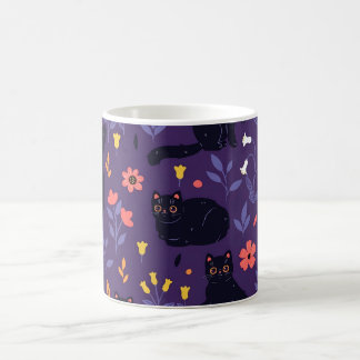 Mug Motif Chats noirs et Fleurs sauvages
