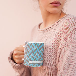 Mug Motif Chevron moderne Sky Blue Grey Herringbone Ch