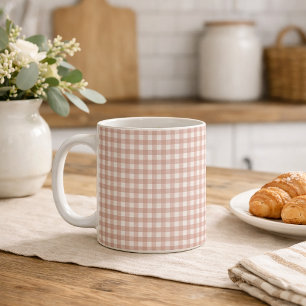 Mug Motif classique à carreaux rose et blanc gingham
