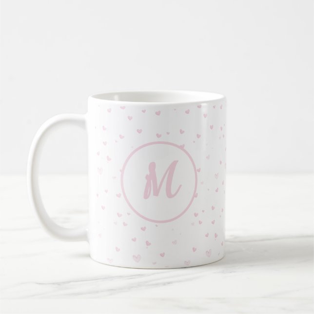 Mug Motif Coeur rose Fille Romantique Monogramme (Gauche)