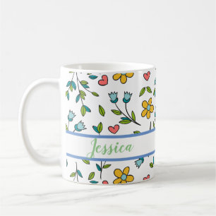 Mug Motif coloré à la main Floral & Coeurs