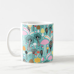 Mug motif continu de champignons colorés sur un vert 