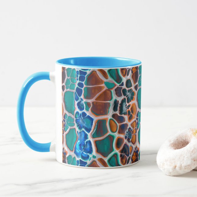 Mug Motif d'abstraction en verre Turquoise orange (Avec donut)