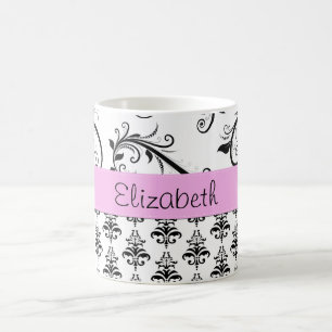 Mug Motif Damas, Damas noir et blanc, Votre nom