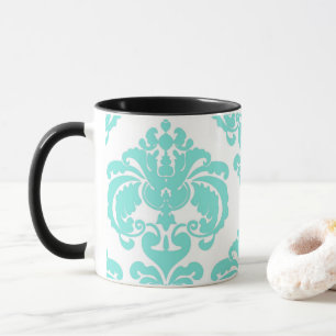 Mug Motif damassé élégant et chic sarcelle aqua et bla