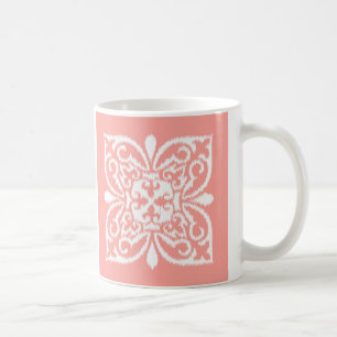 Mug Motif damassé Ikat - rose pêche et blanc