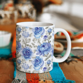 Mug Motif d'aquarelle Art Floral Bleu