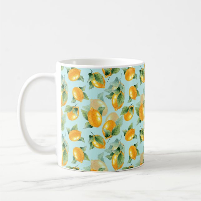 Mug Motif d'aquarelle avec citrons et feuilles. Seamel (Gauche)