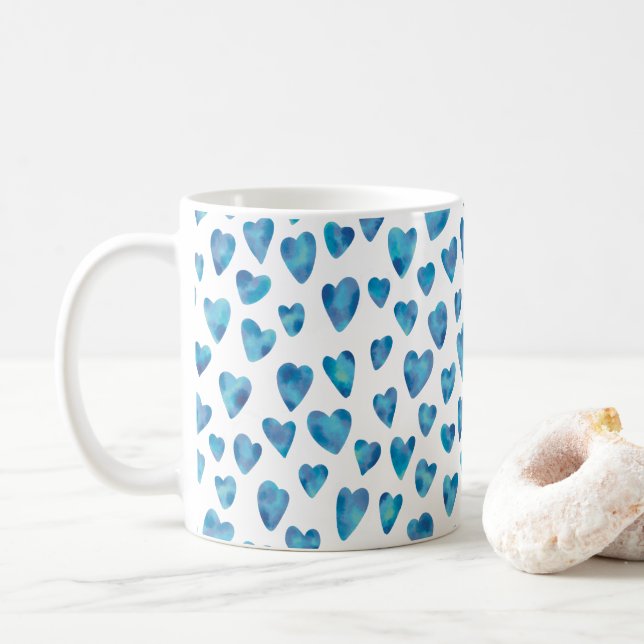 Mug Motif d'aquarelle du coeur bleu (Avec donut)