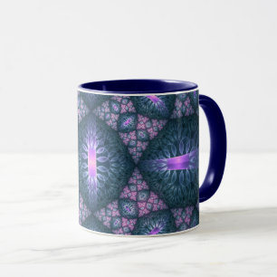 Mug motif d'art fractal 3D Turquoise violet rose