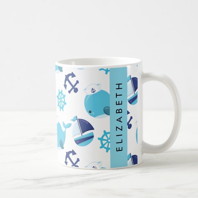 Mug Motif De Baleines, Baleines Bleues, Votre Nom (Droite)
