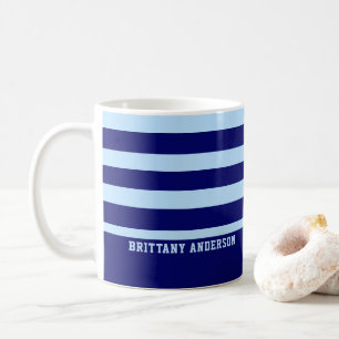 Mug Motif de bandes bleu et blanc Personnalisé