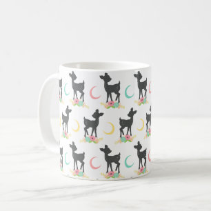 Mug Motif de cerfs, Cerf de bébé, Boho, Fleurs, Lune