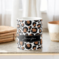 Motif de Cheetah à huile blanche et d'or monogramm