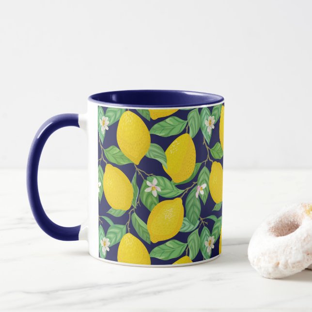 Mug Motif de citron bleu de la marine jaune (Avec donut)