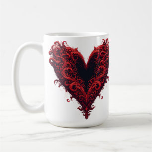 Mug Motif de cœur floral rouge avec des fleurs épanoui