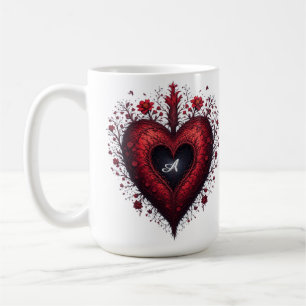 Mug Motif de cœur floral rouge avec des fleurs épanoui
