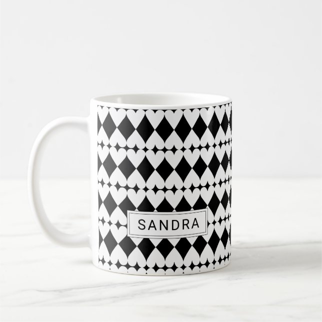 Mug Motif de coeur noir et blanc moderne personnalisé (Gauche)