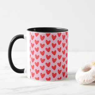Mug Motif de cœurs gribouillés à la main rouge sur épi