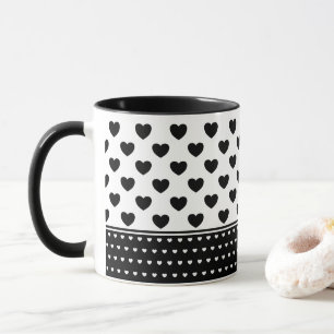 Mug Motif de Coeurs Noir Et Blanc Élégant