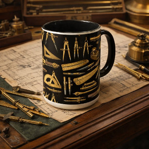 Mug Motif de collage d'outils de dessin en laiton anti
