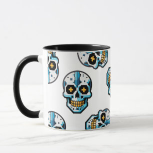 Mug Motif de crâne pixelisé Cyborg