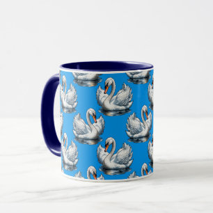 Mug Motif de cygnes sur fond bleu 
