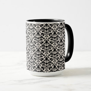 Mug Motif de Damas Flourish Noir sur Crème