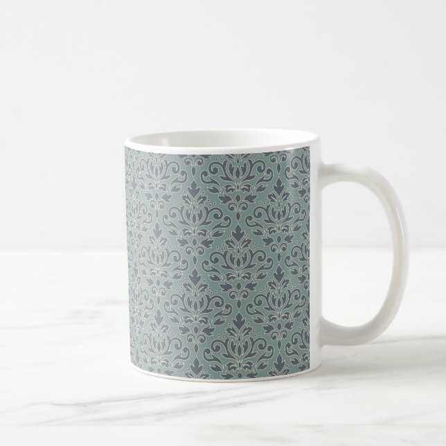 Mug Motif de défilement Damas (contour) Crème bleu Tur (Droite)