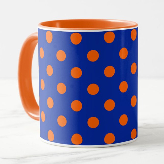 Mug Motif de design à pois orange sur fond bleu  (Créateur téléchargé)