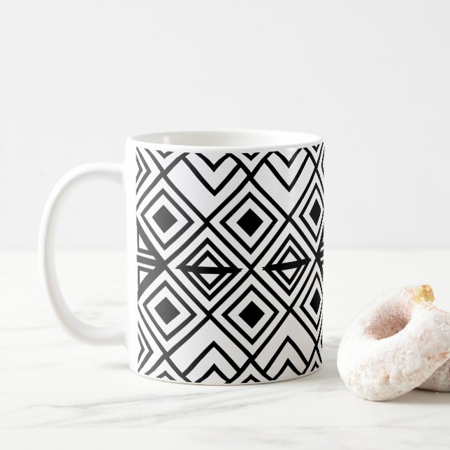 Mug Motif de diamant géométrique noir et blanc (Avec donut)