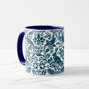 Mug Motif de faisan et lièvre, blanc et bleu foncé