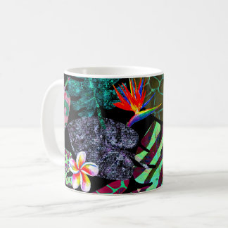 Mug Motif de feuilles et de fleurs tropicales vibrante