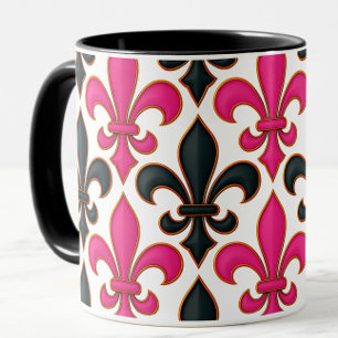 Mug Motif de fleur de lis baroque noir rose Design 