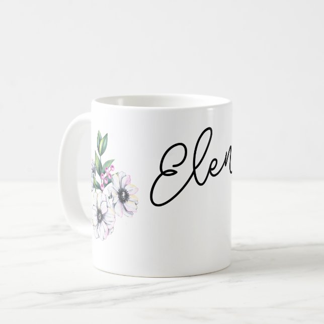 Mug Motif de fleur et nom personnalisé (Devant gauche)