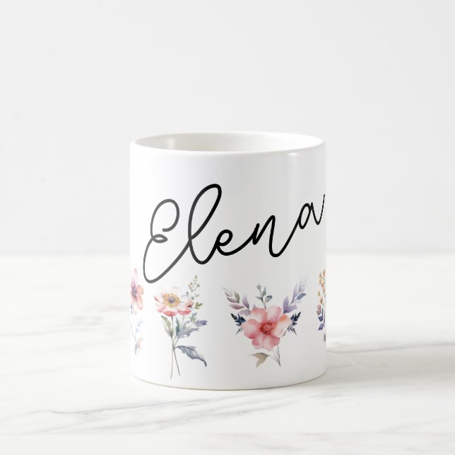 Mug Motif de fleur et nom personnalisé (Centre)