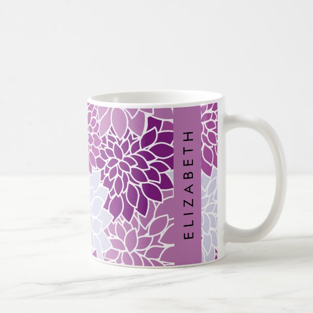 Mug Motif De Fleurs, Dahlia Violet, Votre Nom (Droite)