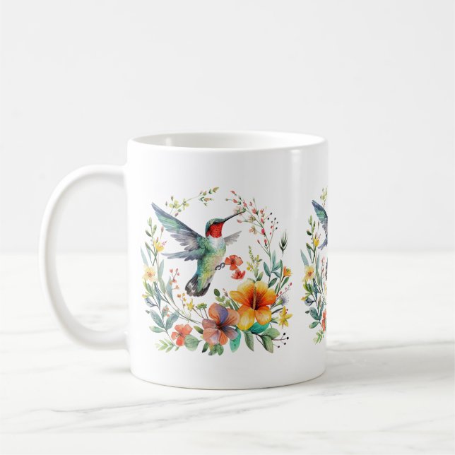 Mug Motif de fleurs de colibris (Gauche)
