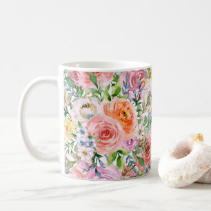 Mug Motif de fleurs Roses rose jaune blanc orange