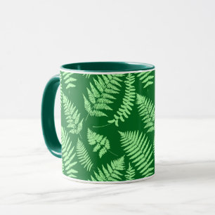 Mug Motif de fougère des bois, vert clair et émeraude