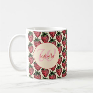 Mug Motif de grappe de fraise fruité Monogramme Nom
