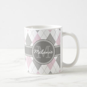 Mug Motif de Jacquard rose et gris monogramme