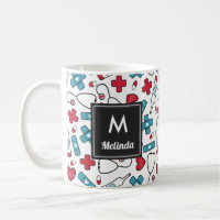 Motif de l'infirmière en bleu rouge monogramme