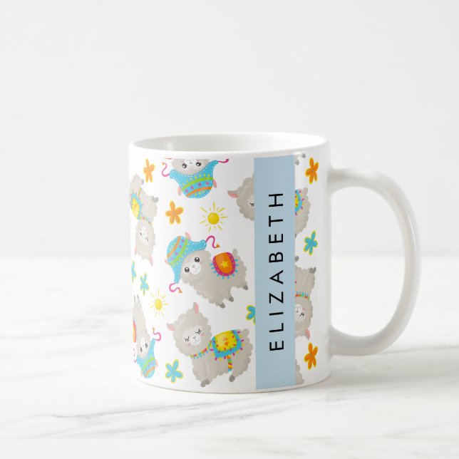 Mug Motif De Llamas, Alpacas, Fleurs, Votre Nom (Droite)