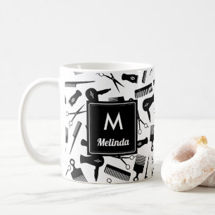 Mug Motif de l'outil de cheveux blancs noirs monogramm